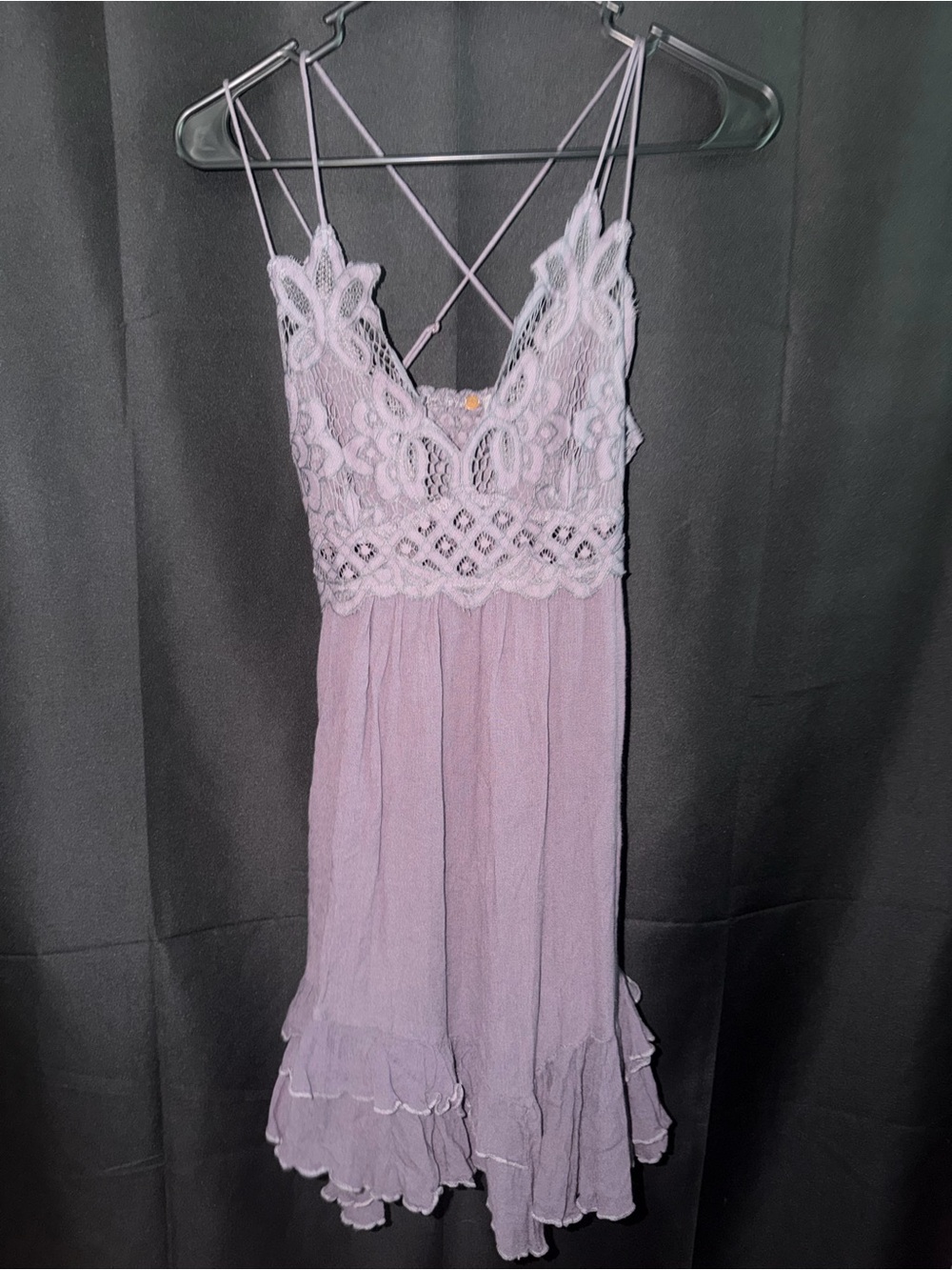 Free People Lavender Lace Bodice Ruffle-Hem Slip Dress